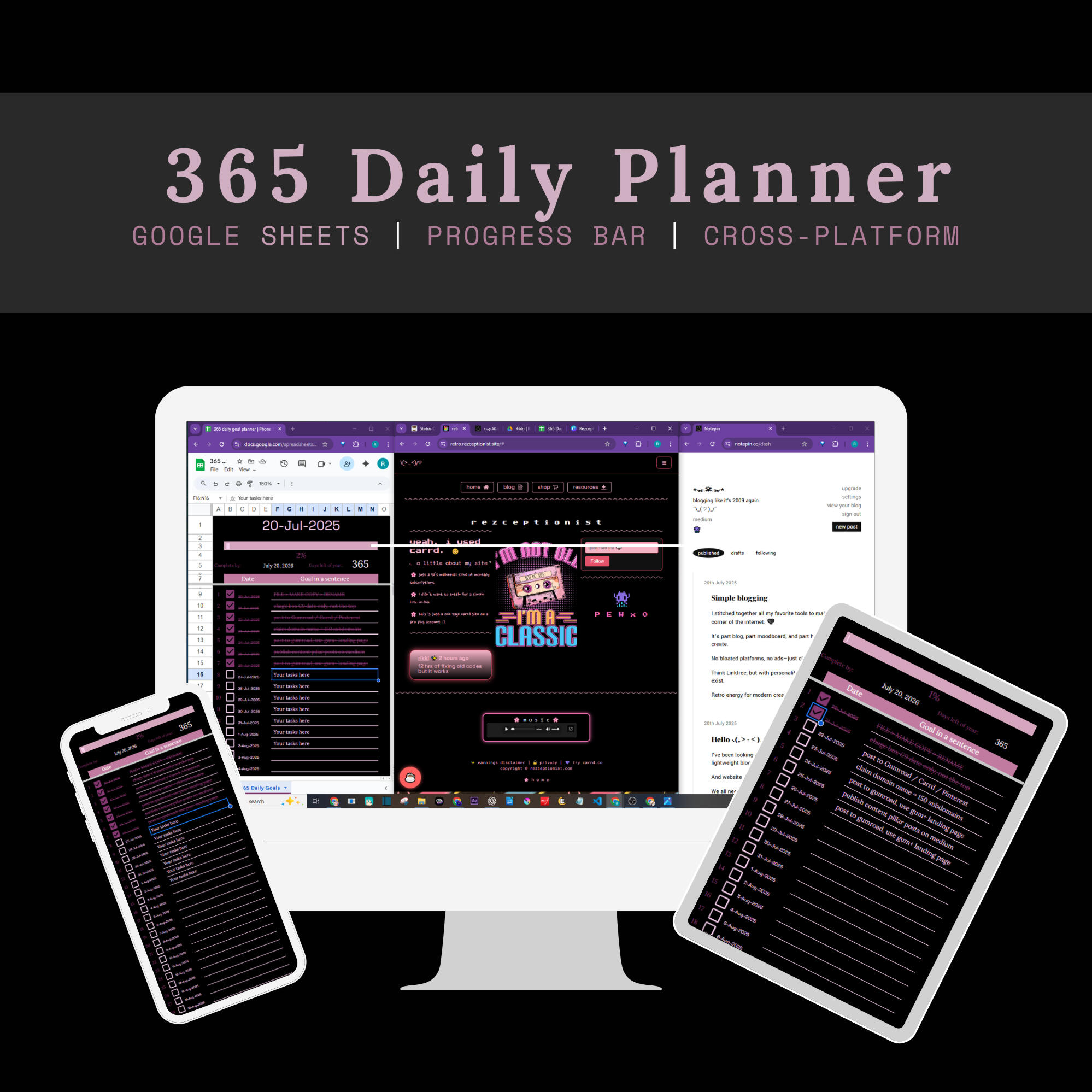 365 daily planner phone sheet Yearly Planner | Phone Sheets